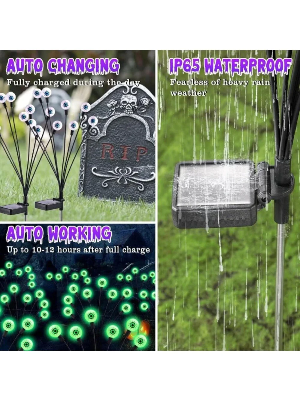 Spooky Solar Eyeball Lights - 8 Pack, 64 LEDs, Waterproof Halloween Decor for